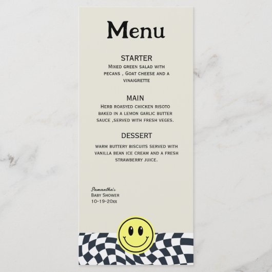 Vintages Menü im Retro-Schwarzweißmenü Menükarte (Vorderseite)