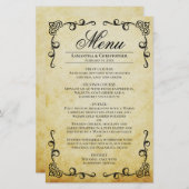 Vintages Menü "Parchment & Scrolls Budget Wedding" (Vorne/Hinten)