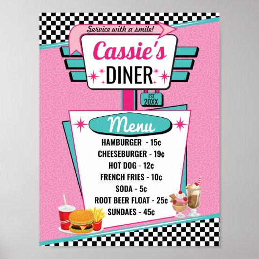 Vintages Menu-Poster der 50er Jahre Poster (Vorne)