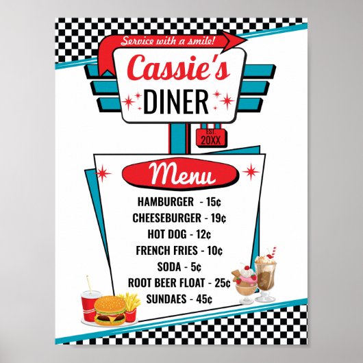 Vintages Menu-Poster der 50er Jahre Poster (Vorne)
