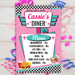 Vintages Menu-Poster der 50er Jahre Poster<br><div class="desc">Feiern Sie Ihren nächsten besonderen Geburtstag oder Feiern im zeitlosen Diner-Thema der 50er Jahre. Gehen Sie raus und kreieren Sie diese niedlichen, maßgeschneiderten Postermenüs! Diese sind aquamarin, weiß, rosa und schwarz, mit karierten Mustern und einem Invite Central aus den 50er Jahren hat auch passende Einladungen und bevorzugen Tags und andere...</div>