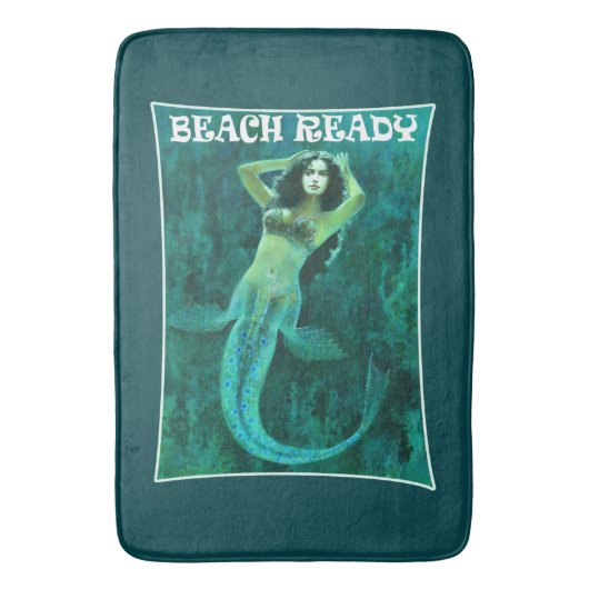 Vintages Mermaid-Button "BEACH READY" Badmatte Badematte (Vorderseite Vertikal)