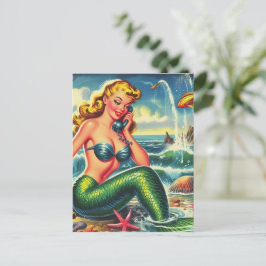 Vintages Mermaid Button Up Postkarte (Stehend Vorderseite)