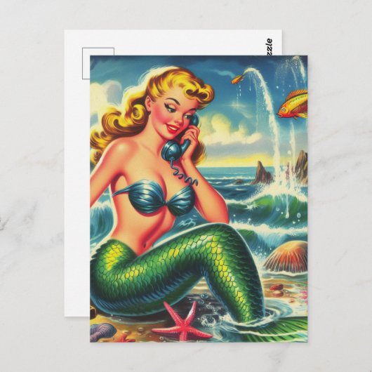Vintages Mermaid Button Up Postkarte (Vorne/Hinten)