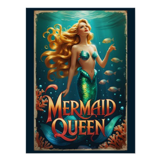 Vintages Mermaid Queen Retro Wall Art Poster (Vorderseite)