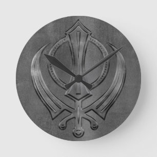 Vintages MetallgoldKhanda Symbol Runde Wanduhr