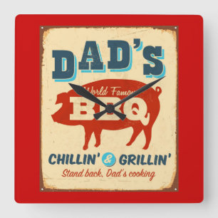 Vintages Metallzeichen - die GRILLEN des Vaters Quadratische Wanduhr