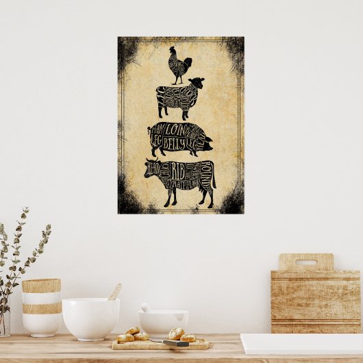 Vintages Metzgerhandposter Poster (Küche)