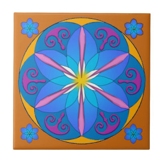 Vintages mexikanisches Blau und Orange Keramik Til Fliese