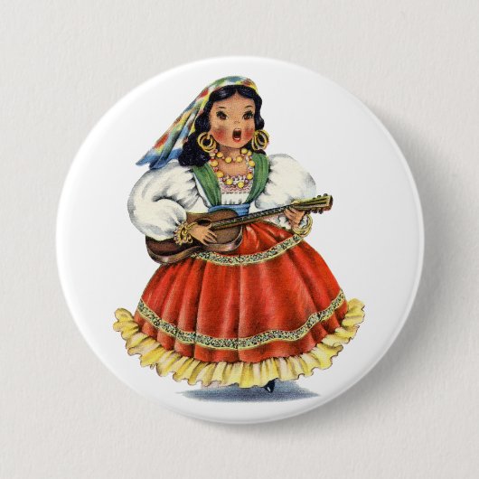 Vintages mexikanisches Mädchen Traditionelles Klei Button (Vorderseite)