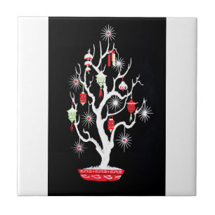 Vintages Mid Century Mod Asiatischer Weihnachtsbau Fliese