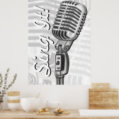 Vintages Mikrofon auf dem Holzkohleposter Poster (Küche)