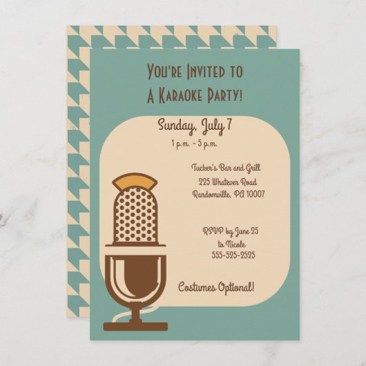 Vintages Mikrofon - benutzerdefinierte Party Einla Einladung (Vorne/Hinten)