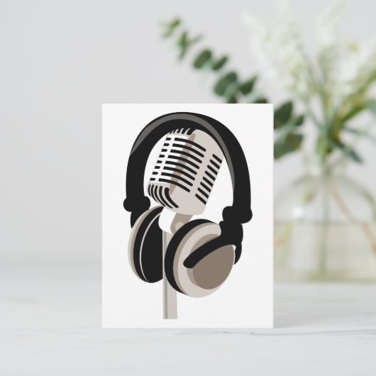 Vintages Mikrofon mit Kopfhörern Postkarte (Stehend Vorderseite)