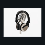 Vintages Mikrofon mit Kopfhörern Postkarte<br><div class="desc">Vintages Mikrofon mit Kopfhörer-Aufnahme,  Rundfunkübertragung,  Radio,  Studio,  Mikrofon</div>