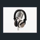 Vintages Mikrofon mit Kopfhörern Postkarte<br><div class="desc">Vintages Mikrofon mit Kopfhörer-Aufnahme,  Rundfunkübertragung,  Radio,  Studio,  Mikrofon</div>