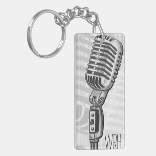 Vintages Mikrofon-Monogramm-kundengerechter Schlüsselanhänger (Vorderseite links)