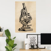 Vintages Mikroskop Illustration Retro Steampunk Poster (Heimbüro)