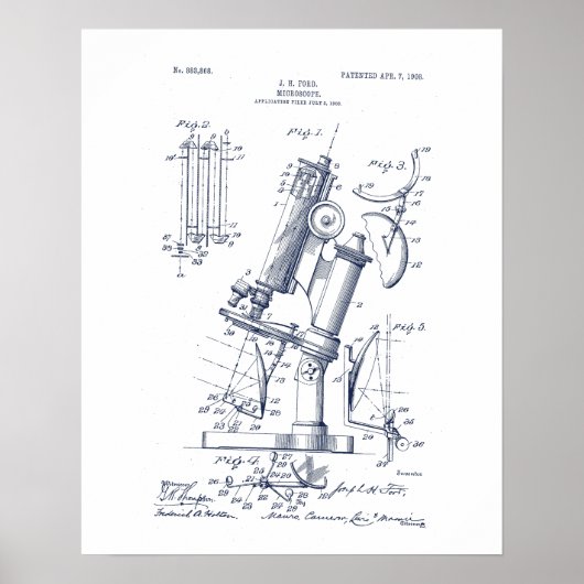 Vintages Mikroskop-Patent-Illustration Poster (Vorne)