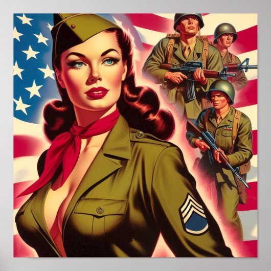 Vintages militärisches Button Poster (Vorne)