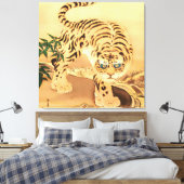 Vintages Minhwa Tiger durch Stream Leinwanddruck (Insitu (Schlafzimmer))