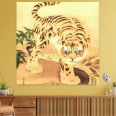 Vintages Minhwa Tiger durch Stream Leinwanddruck (Insitu (Wohnzimmer))