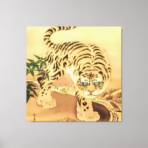 Vintages Minhwa Tiger durch Stream Leinwanddruck