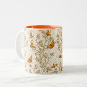 Vintages mit Blumenmuster mit Schmetterlingen Zweifarbige Tasse (Vorderseite Links)