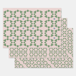 Vintages Mittelalter Rosa, Weiß & Blau Geschenkpapier Set
