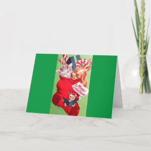 Vintages Mittelalter Schönes Baby Puppy Kitten Feiertagskarte