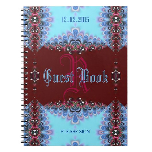 Vintages mittelalterliches Blue Red Lacy Monogram Notizblock (Vorderseite)