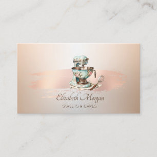 Vintages Mixer Blume Rose Gold Pinselstriche Bäcke Visitenkarte