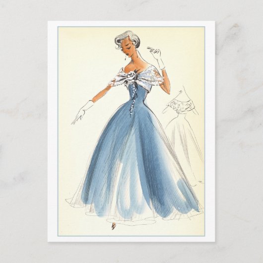 Vintages Modedesign für Abend Gown Postkarte (Vorderseite)