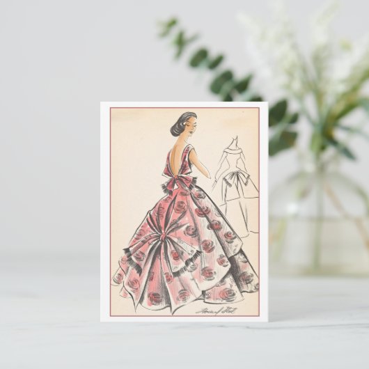 Vintages Modedesign für Abend Gown Postkarte (Stehend Vorderseite)