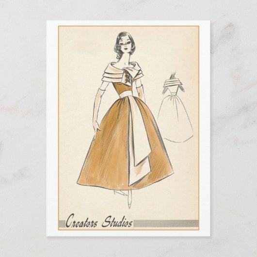 Vintages Modedesign für Abend Gown Postkarte (Vorderseite)