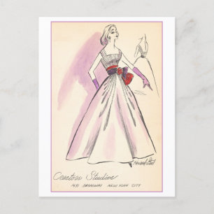 Vintages Modedesign für Abend Gown Postkarte
