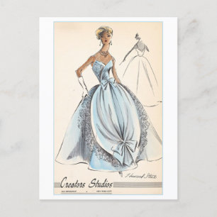 Vintages Modedesign für Abend Gown Postkarte