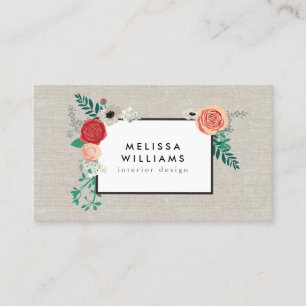 Vintages, modernes Blumenmotiv auf dem Linendesign Visitenkarte