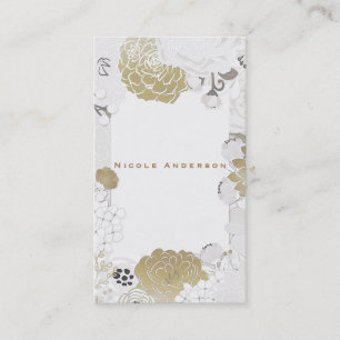 Vintages, modernes botanisches Glam White & Gold Visitenkarte