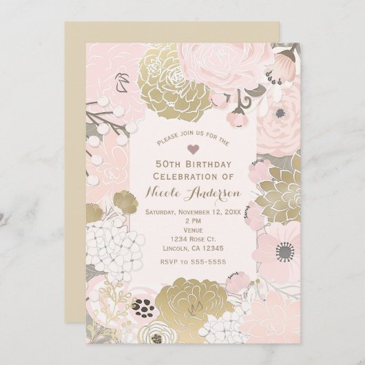 Vintages, modernes botanisches Rosa Einladung (Vorne/Hinten)