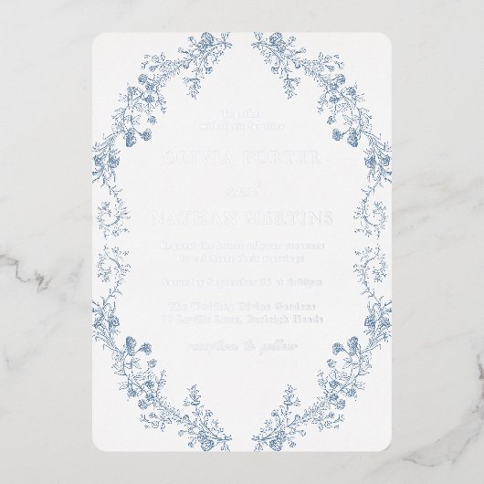 Vintages Modernes Elegantes Blumenzitz Folieneinladung (Vorderseite)