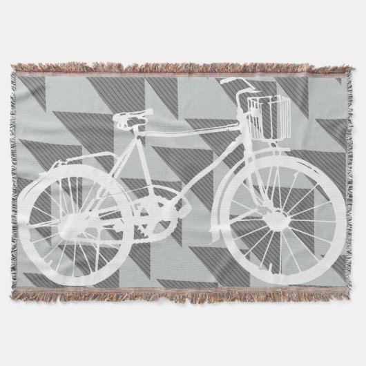 Vintages modernes Fahrradmuster Grau-Weiß Decke (Vorderseite)