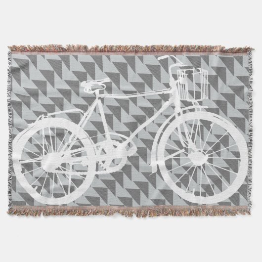 Vintages modernes Fahrradmuster Grau-Weiß Decke (Vorderseite)