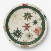 Vintages, modernes Gold- und grünes Schneeflockenm Pappteller (Vorderseite)