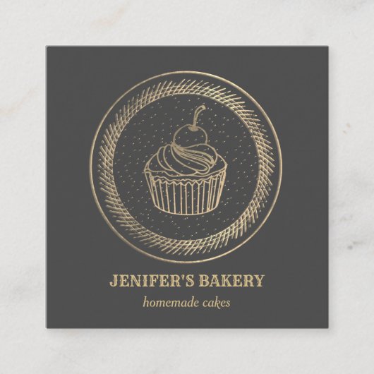 Vintages, modernes Goldfolienkuchen, hausgemachte  Quadratische Visitenkarte (Vorderseite)