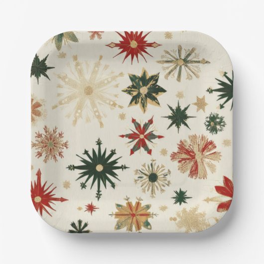 Vintages, modernes Goldschneeflocken Pappteller (Vorderseite)