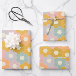 Vintages, modernes Hexagon-Blume-Muster in Pastel Geschenkpapier Set