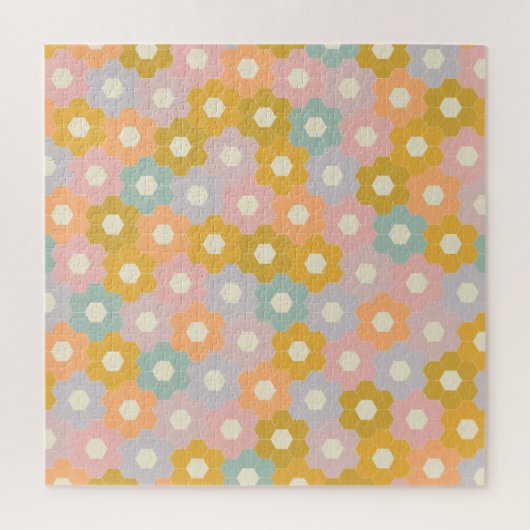 Vintages, modernes Hexagon-Blume-Muster in Pastel Puzzle (Vertikal)
