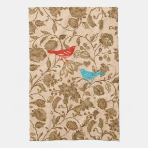 Vintages modernes Rotes Meer Lounge Vögel Blumenmu Geschirrtuch
