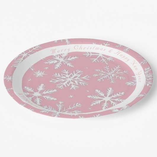 Vintages, modernes Schneeflocken Pappteller (Schrägansicht)